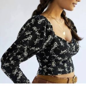 NWT Anthropologie Black Motif Sweetheart Neckline Puff Sleeve Blouse